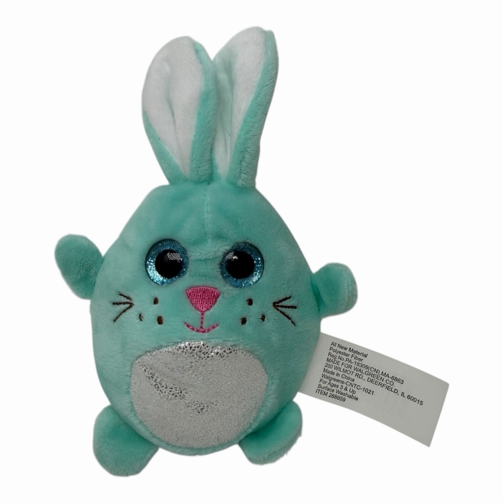 Bunny Rabbit Glitter Eyes Shimmer Plush Stuffed‎ Teal Mint Easter Mini Squish